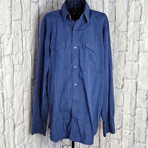 BANANA‎ REPUBLIC Blue Striped Western Shirt Large 16/16 1/2